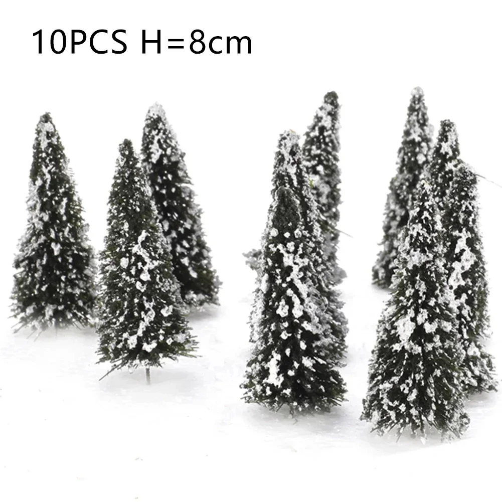 10pcs Coniferous Pine Model Tree With Base Ceder WinterLandscape Train Railway Diy Layout Scenery Dioramas Without Punching