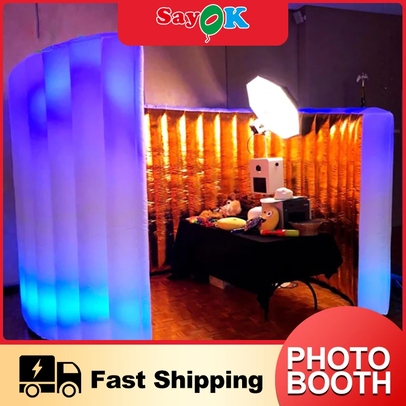 SAYOK Inflatable Curved Photo Booth Backdrop Wall 3x2.4m Inflatable Photo Booth Enclosure for Trade Shows Events Party Decor