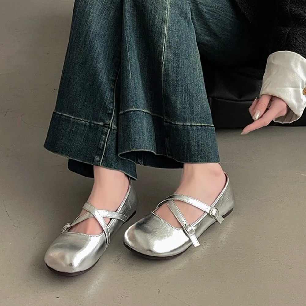 

Soft Sweet Slip On Flats Shoes Soft Sole Round Toe Leather Ballet Shoes Shallow Cut Mary Jane Single Shoes Spring Summer