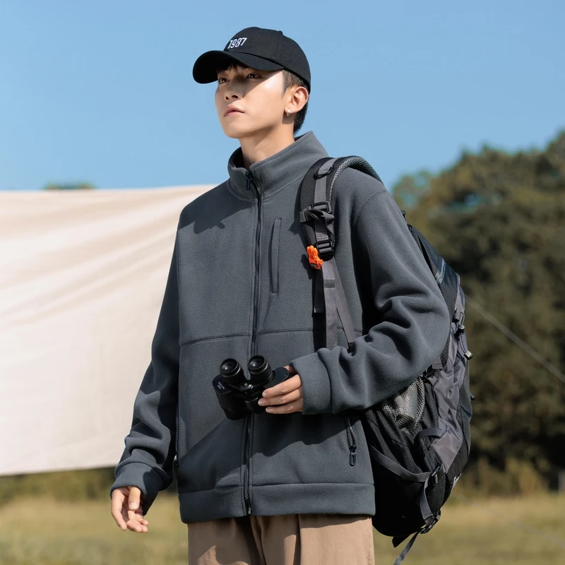 

2026 Мужская флисовая толстовка с воротником-стойкой, мужские теплые утепленные зимние топы, зимние утолщенные повседневные толстовки на молнии, пальто