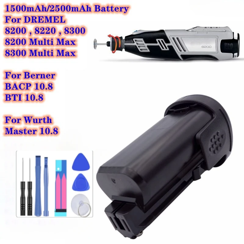 Power Tools Battery 10.8V/1500mAh/2500mAh B812-01,B812-02 for DREMEL 8200,8220, 8300,Berner BACP 10.8,BTI 10.8,Wurth Master 10.8