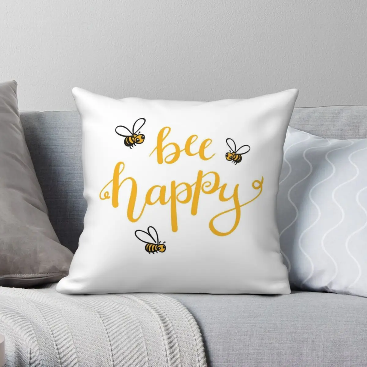 

Квадратная наволочка Bee Happy Make Yourself Happy из полиэстера и льна