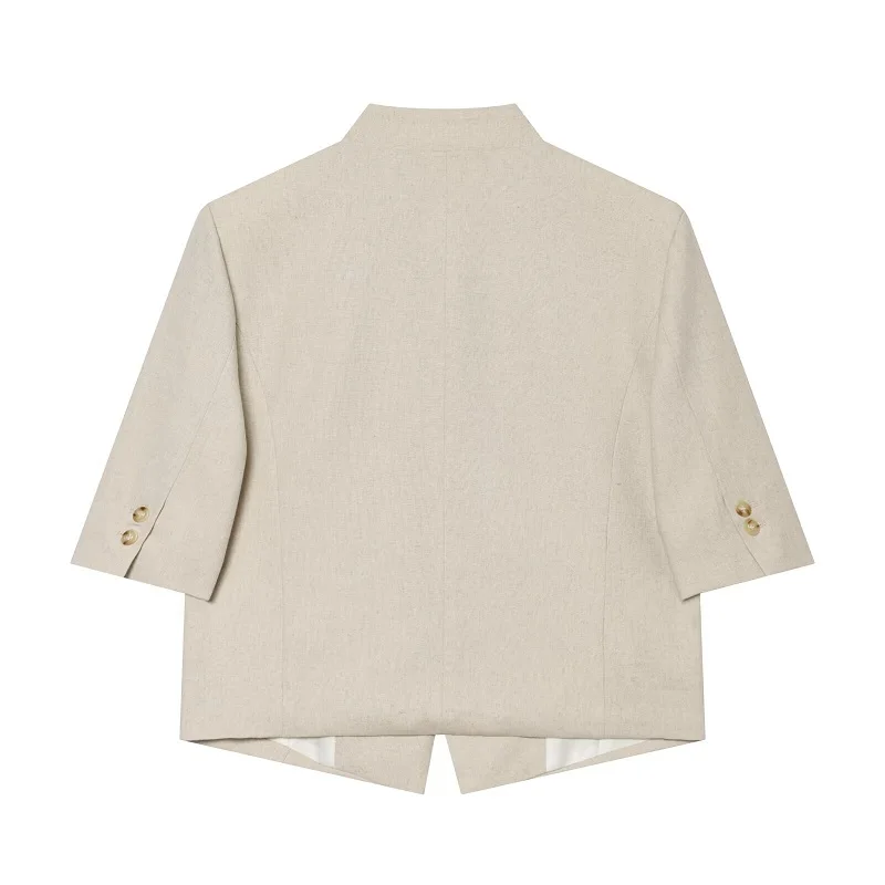 MUJER Büro-Cropped-Blazer für Damen, zweireihiger Freizeitblazer, kurzärmelige figurbetonte Jacken für Damen, neu in der Kategorie Oberbekleidung – Detail 3