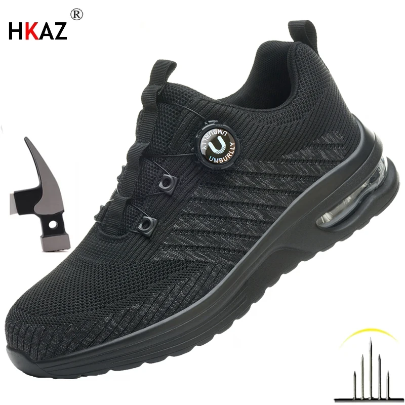 

Rotating Button New Safety Shoes Men Anti-smash Anti-puncture Work Shoe Security Protective Boots Mesh light Breathable sneakers