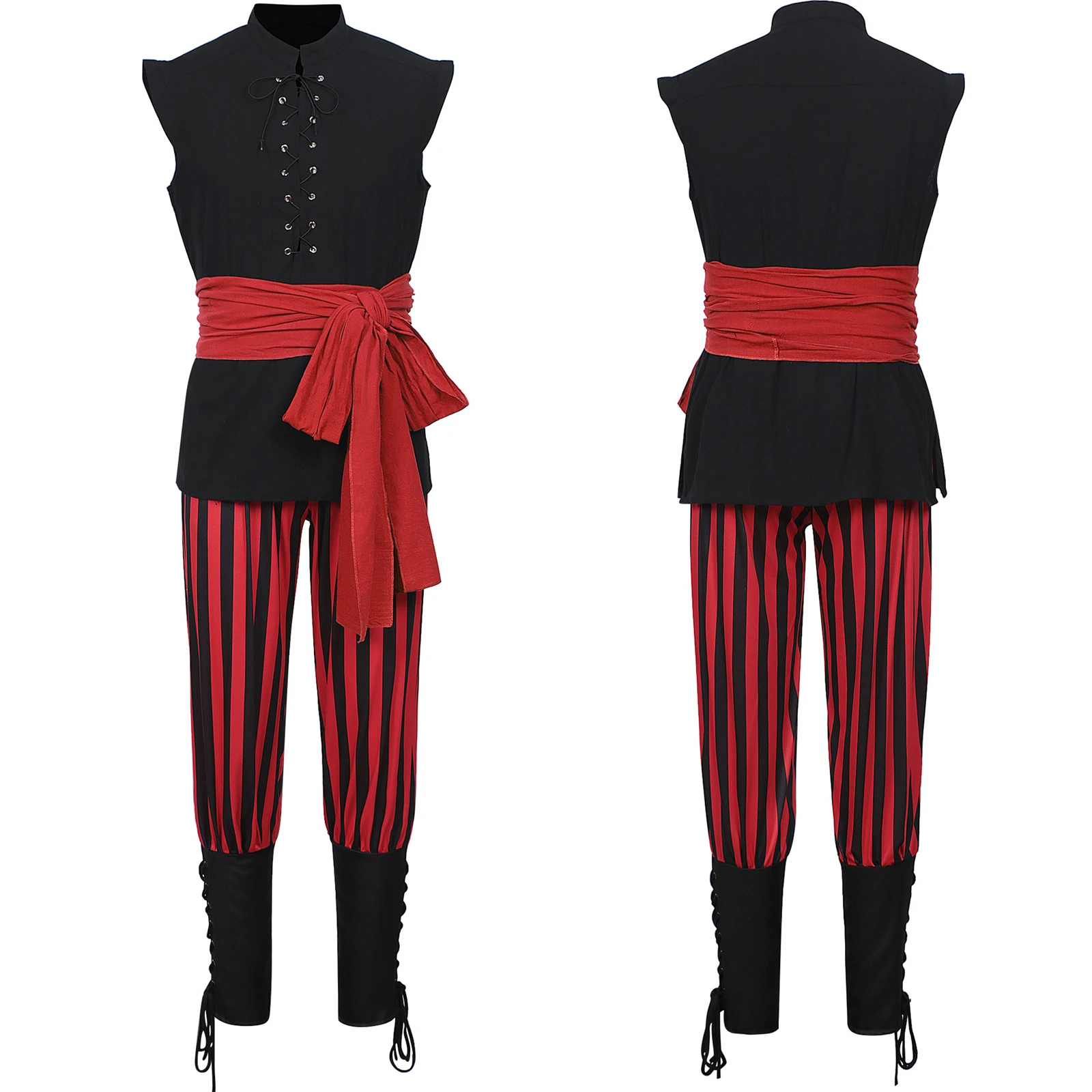 

Men's Medieval Viking Pirate Shirt Leg Tied Pants With Waistband Renaissance Warrior Vest Viking Pants Halloween Uniform