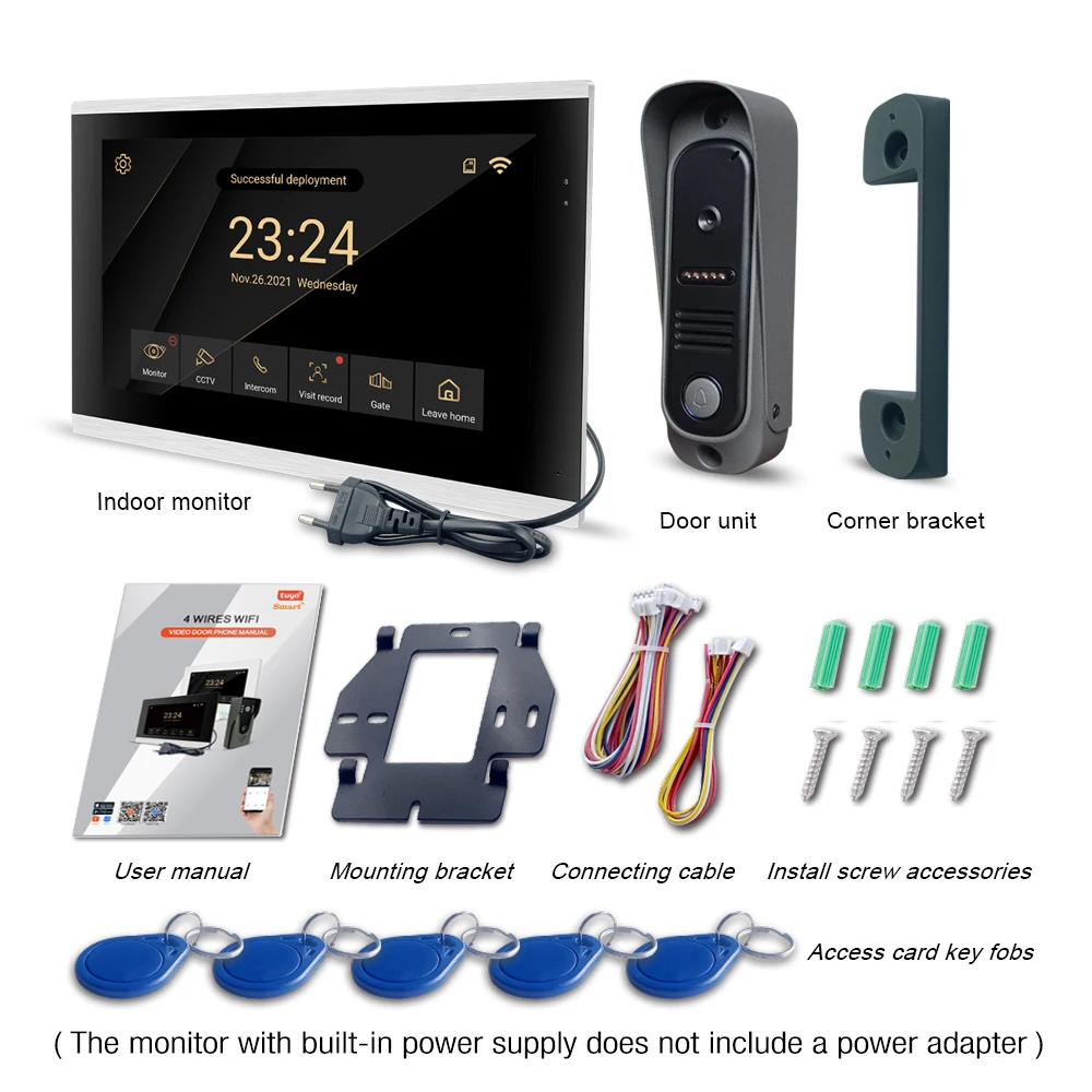 Tuya Wireless 10 pulgadas pantalla táctil a color 1080P cámara timbre intercomunicador, con detección móvil, desbloqueo de control de acceso de