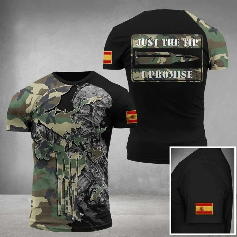 Fashion Cool Spanish Camouflage Army Fan graphic t shirts For Men Summer Casual Outdoors Trend Printed Round Neck Short Sleeve