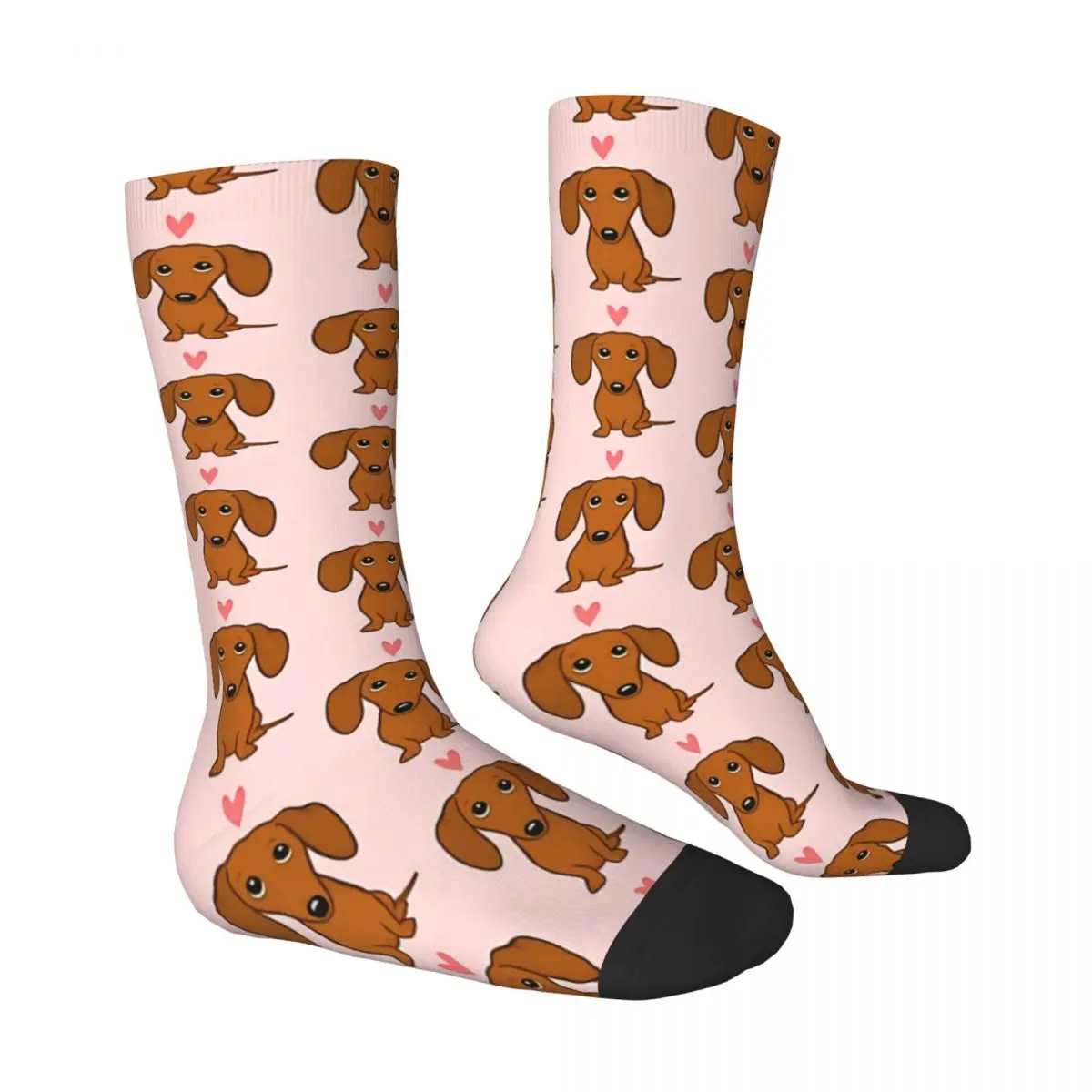 Pink Love Dog Dachshund Unisex Winter Socks Hiking Happy Socks street style Crazy Sock