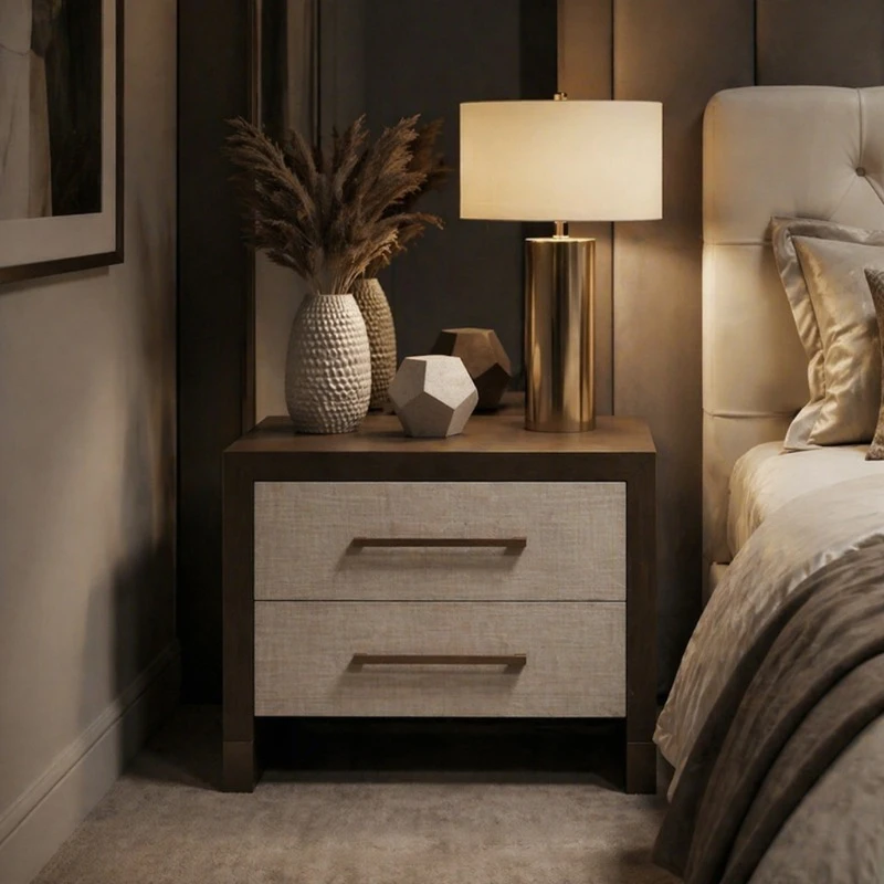 Walnut Linen Textured Fabric Simple Bedroom Apartment Hotel Bedside Table