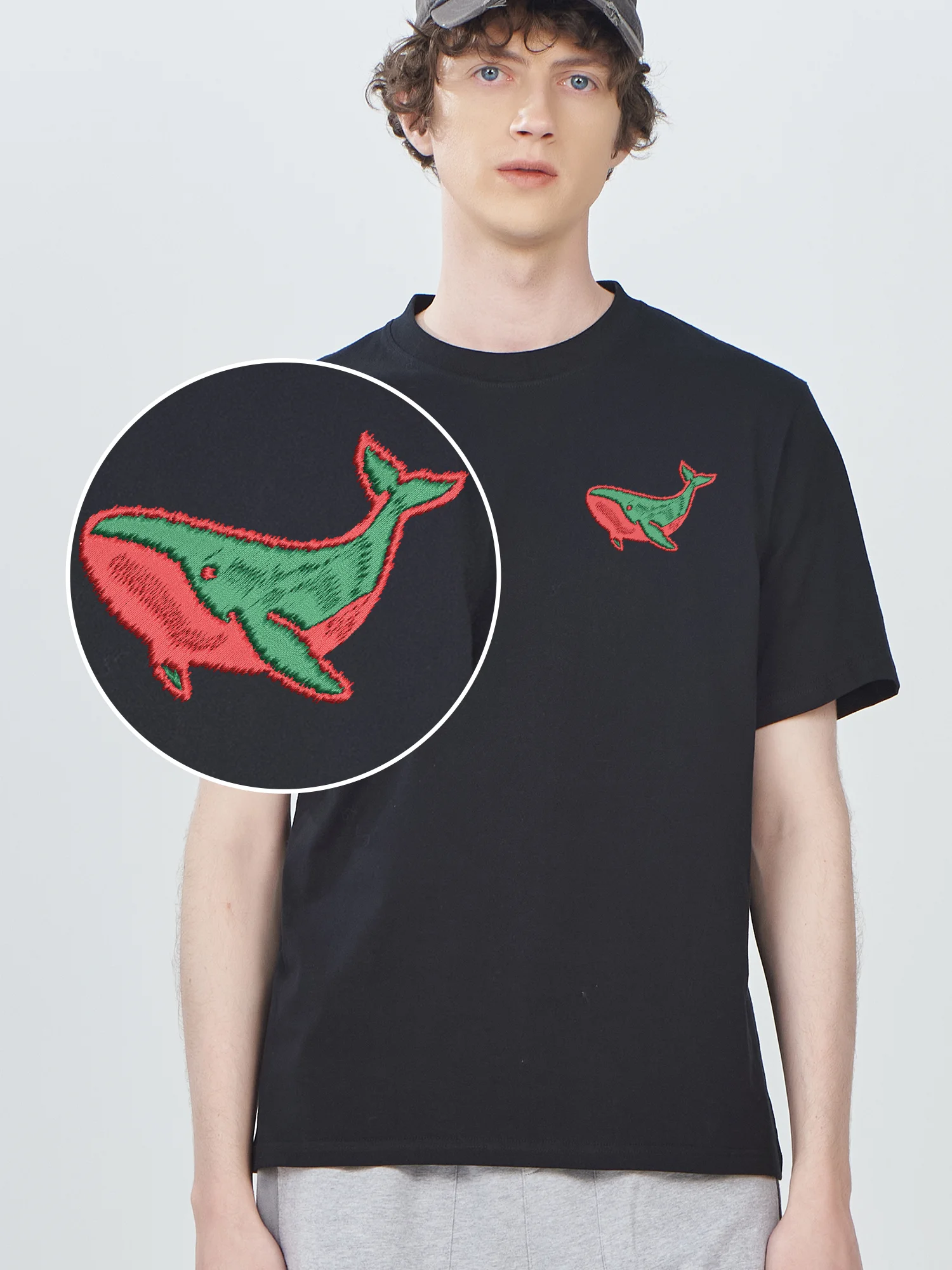 

Precious Whales Embroidered Camiseta Unisex Casual Streetwear Breathable Design Embroidery Tshirts Best GIft