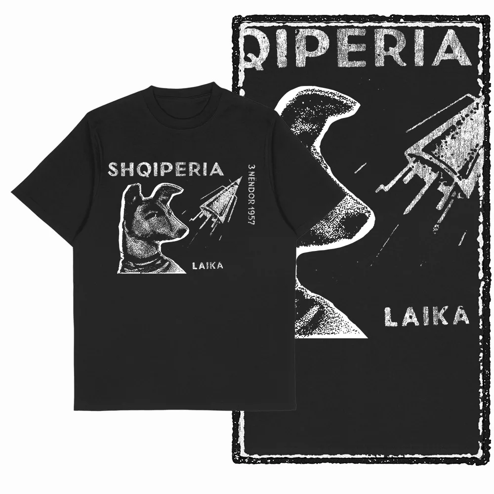 100% Cotton Laika Dog Print Retro Men t-shirt Black Big Size Cool Men Tshirt Cotton Cool Graphic T Shirt For Men Tee Shirt G60