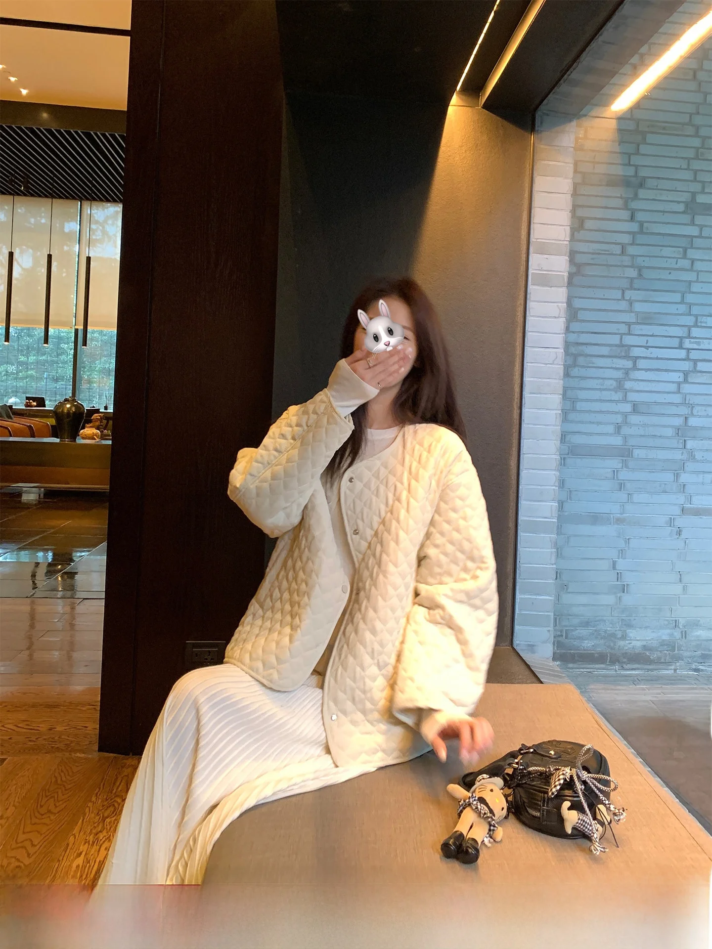 

Cactiop Women's Lightweight Cotton Jaet round Ne Warmth Quilted Pattern Faionable Simple Sle Long Sve Coat