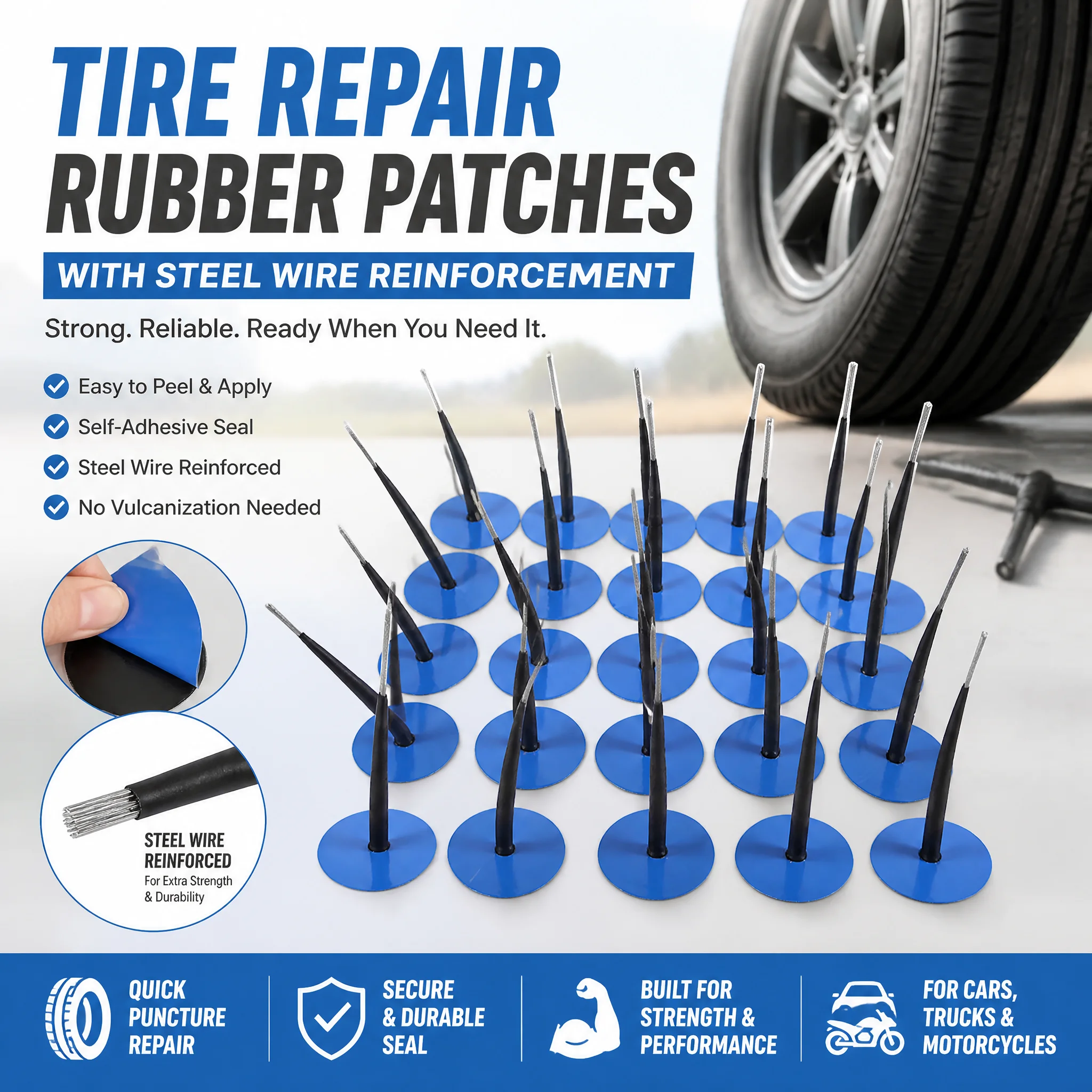 24 teile/satz Plug Patch Gummi Auto Motorrad LKW Reifen Pannen reparatur Tubeless Wired Pilz Plug Patch Kit 4,5mm Autore parat ur werkzeug