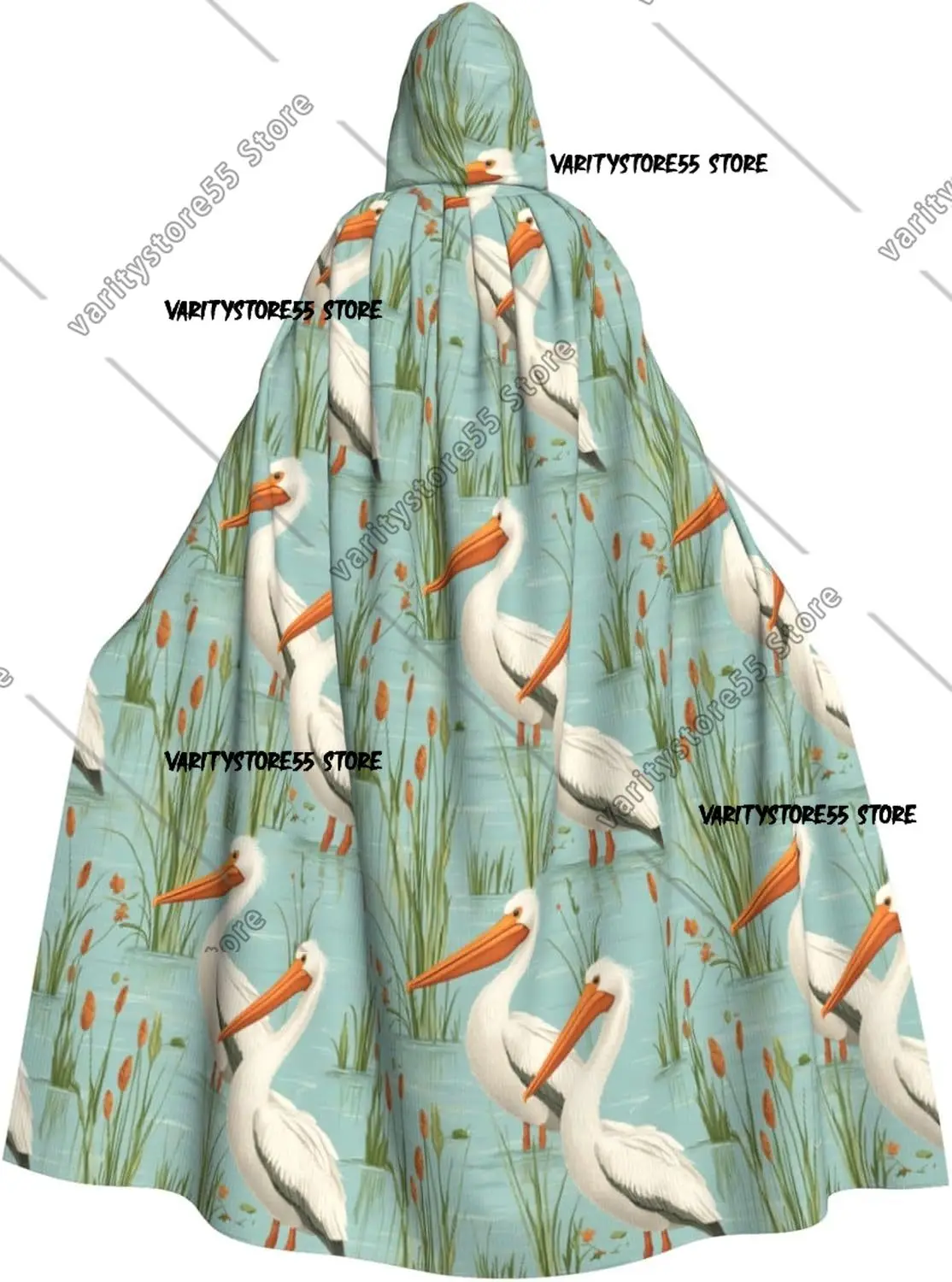 Wizard Cloak with Hood Men Women Gull Print Witch Hooded Vampire Cape Halloween Costumes Black