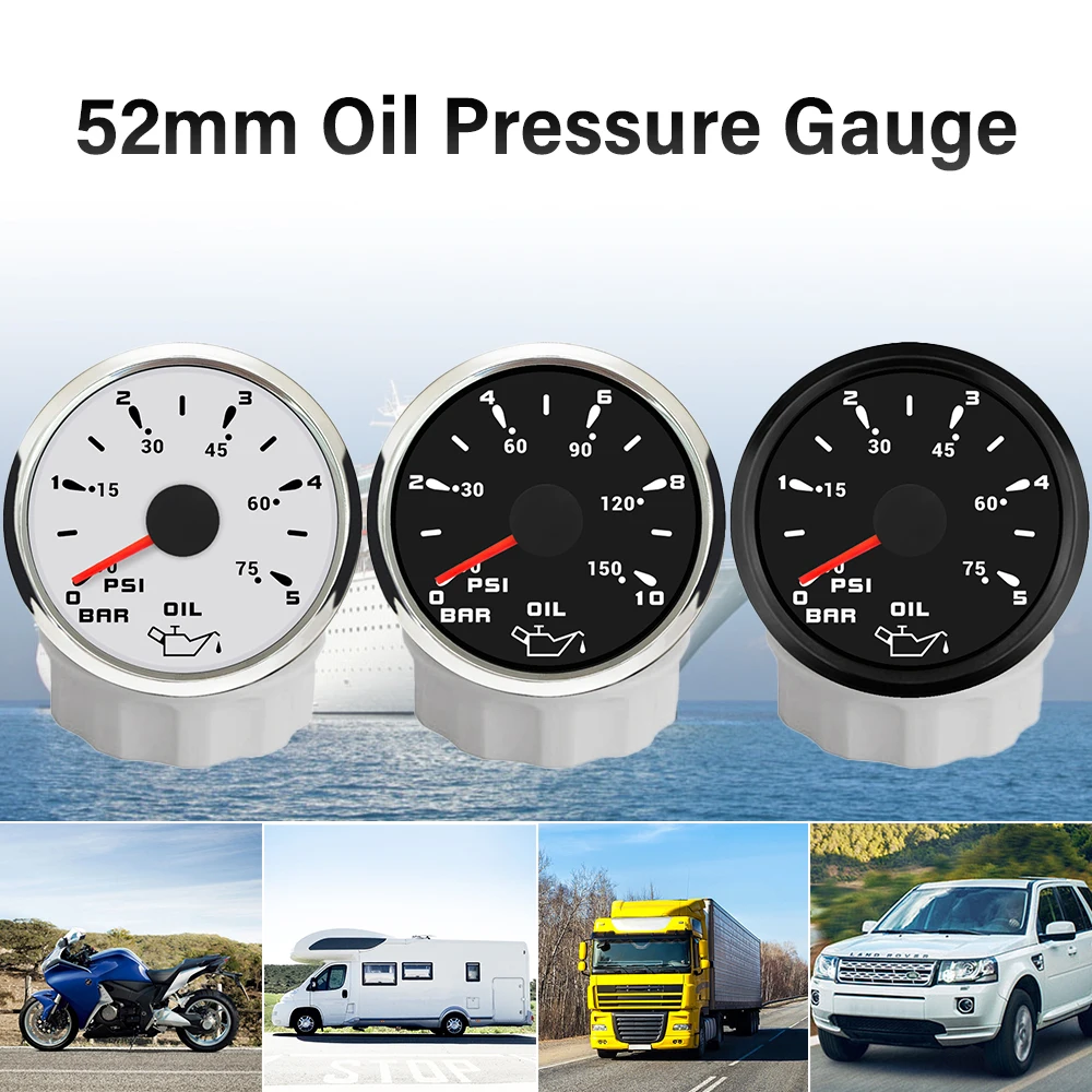 ELING 52mm Oil Pressure Gauge Meter 0-5Bar 0-75Psi 0-10Bar 0-150Psi with 7 Colors Backlight for Car Limousine Truck Boats