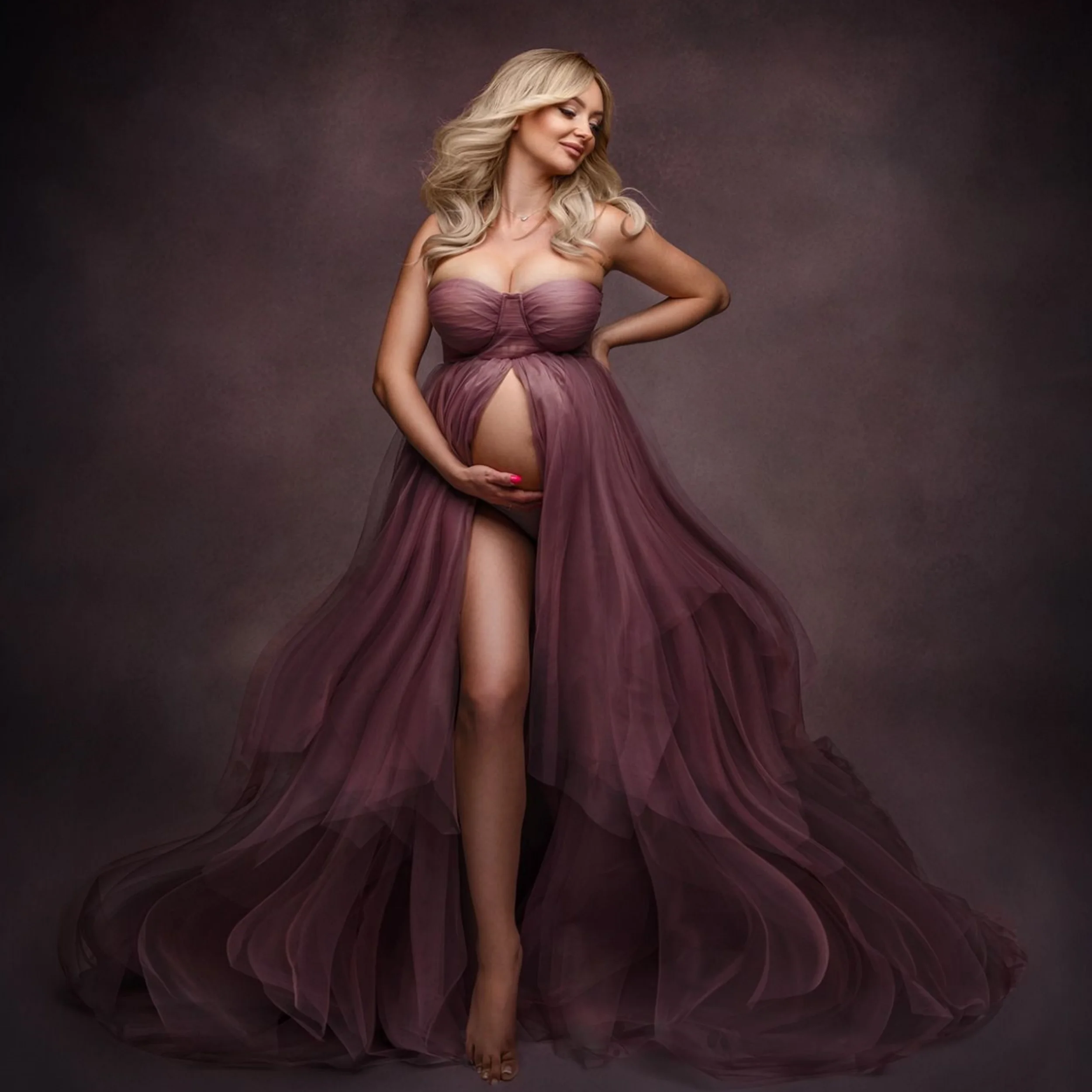 

Sexy Purple Maternity Robes A Line Sweetheart Sleeveless Pregnant Women Dresses Customized Slit Photography Baby Shower Gowns