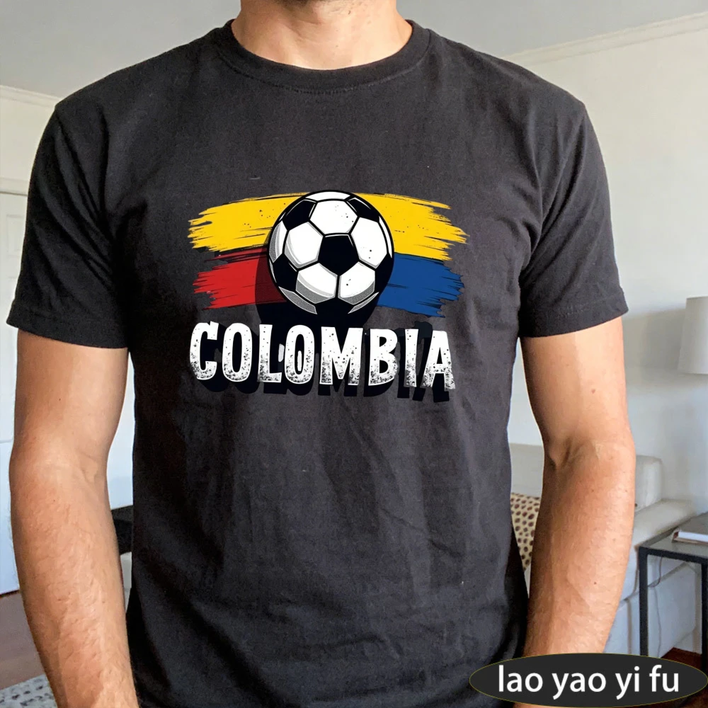 Colombia Soccer Ball Flag T-Shirt Creative Design Men Summer Cotton Tshirt Soccer Party Supplies Casual Daily Life Unisex Wear