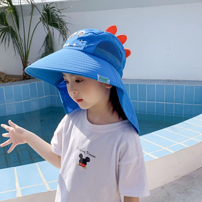 Summer Baby Bucket Hat Double-sided Beach Sun Hats Breathable Cartoon Dinosaur Children Fisherman Cap Boys Girls UV Protection