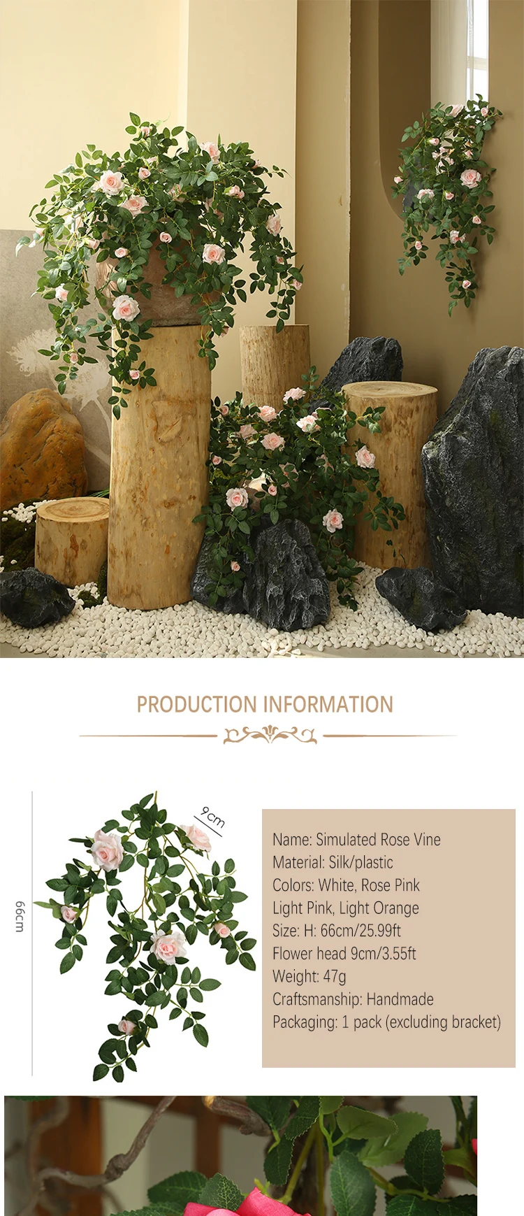Rose-Serie Wandhängende Blumendekoration Blumen-Rattan DIY Hochzeit Wohnzimmer Empfang Dekoration Zubehör Event-Party-Requisiten – Detail 1