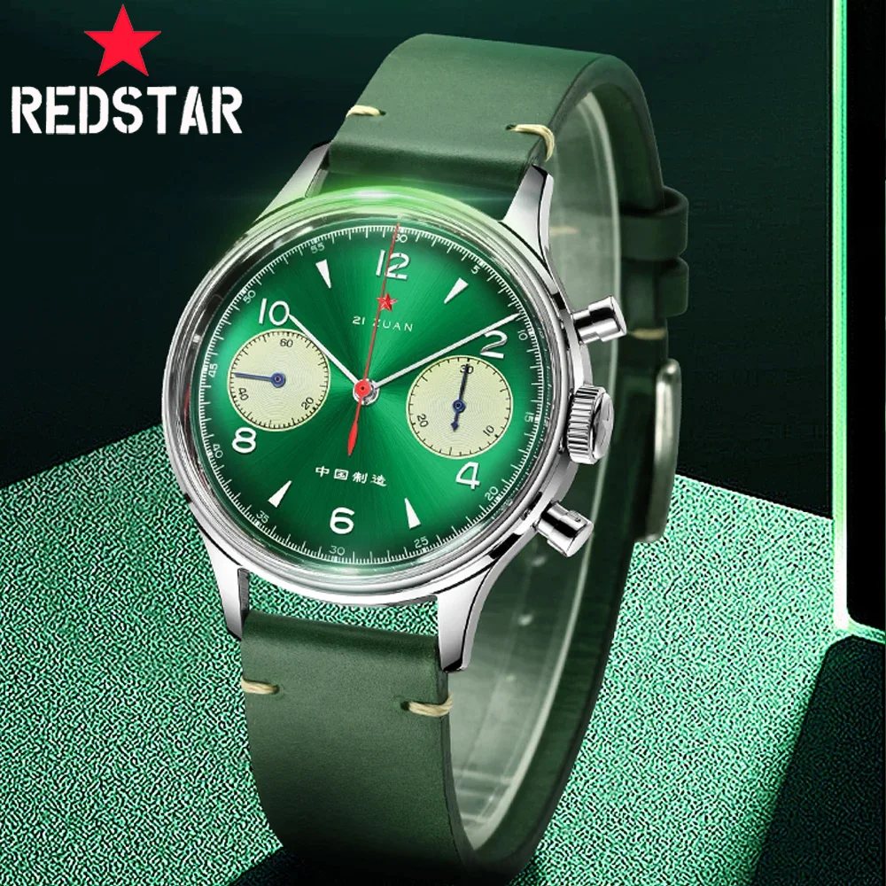 

New Red Star 38mm Chronograph Men's Watch Original ST1901 Movement 1963 Manual Winding Mechanical Watches Gooseneck Sapphire