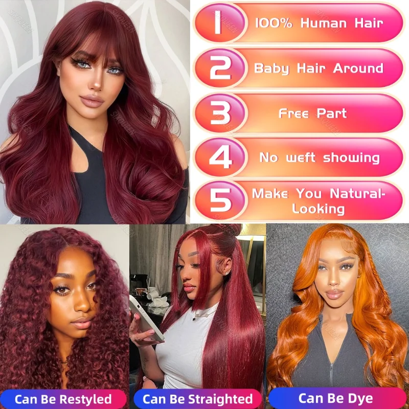 Wig rambut manusia renda depan transparan 13x4 13x6 HD wig Frontal 100% rambut gelombang tubuh Burgundy Brazilian alami untuk wanita