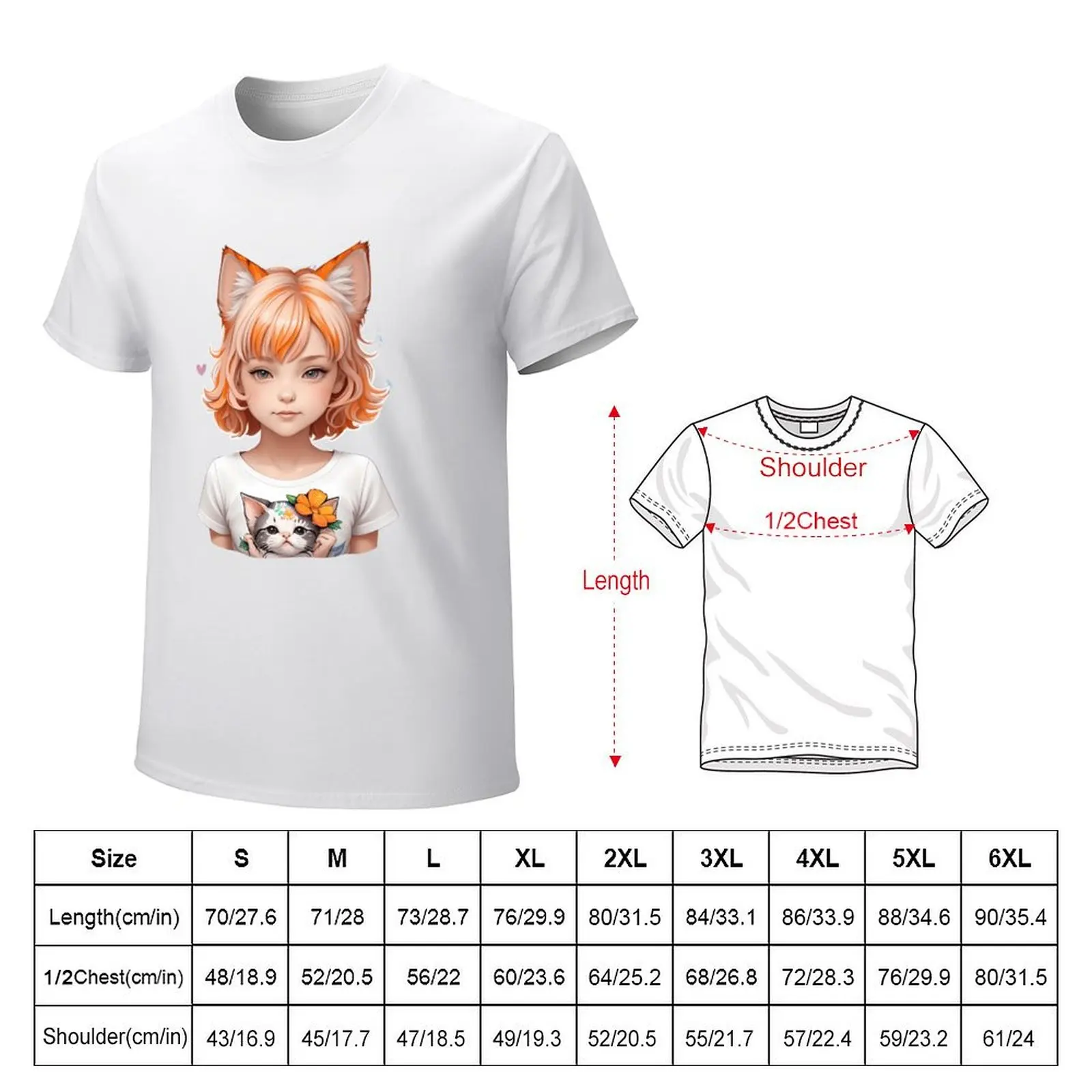 Cute Anime Cat Girl Cute Girl Illustration Cat Girl Anime T-Shirt vintage funnys tees cute clothes Men's clothing