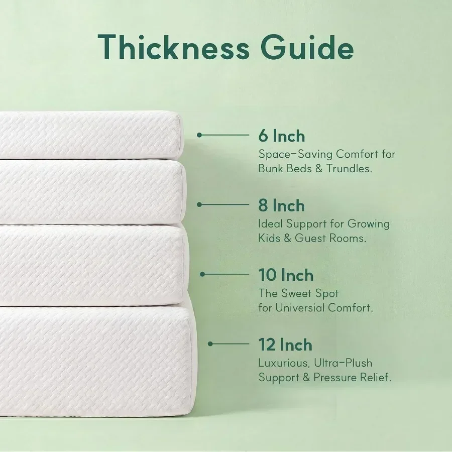 Queen mattress for bedroom use, gel memory foam, matcha green, cooling and pressure relief with medium firm support
