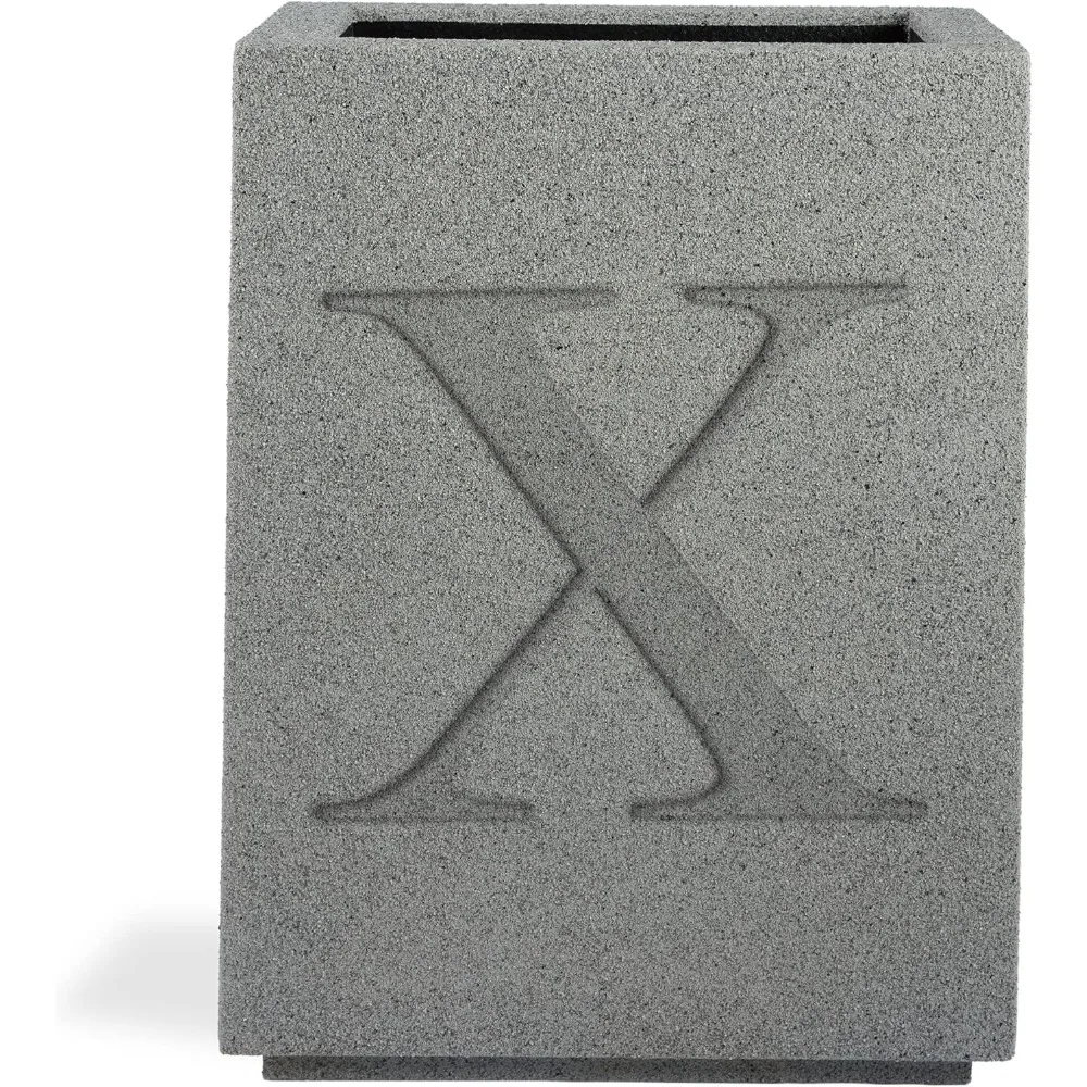 

PolyStone Monogram X Tall Modern Outdoor/Indoor Column Planter - 23" W x 18" D x 30" H - Light Polymer Plant Box for Flowers, He