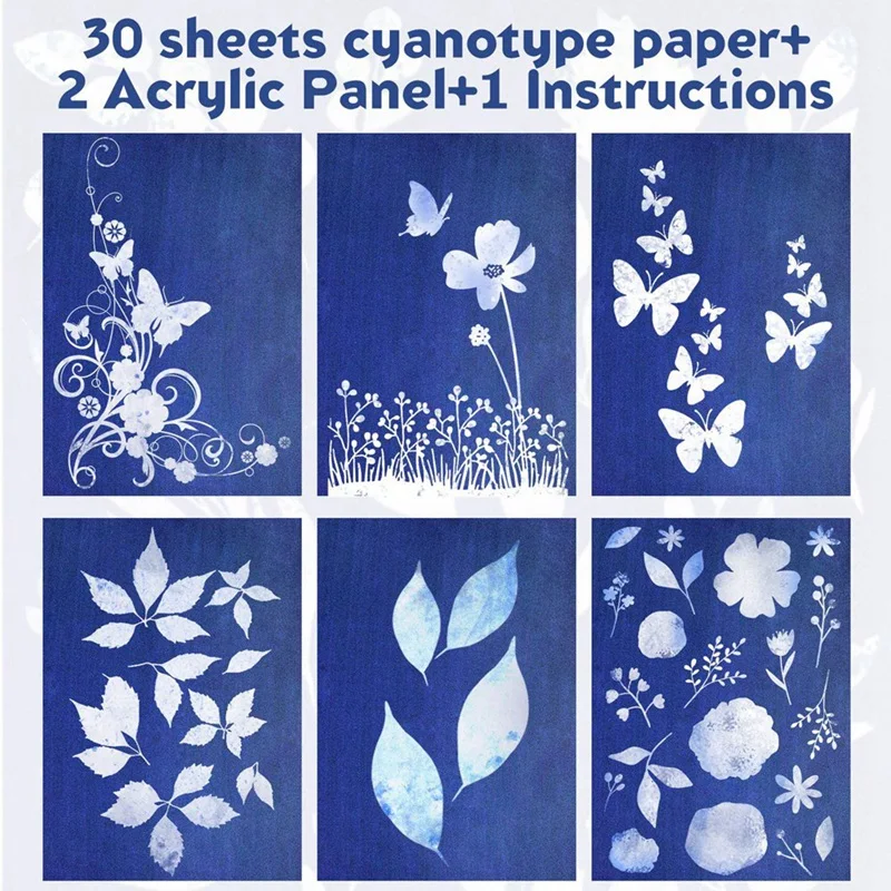 30 Sheets Cyanotype Paper With 2 Sheet Acrylic Panel Sun Print Paper Kit, Cyanotype Paper