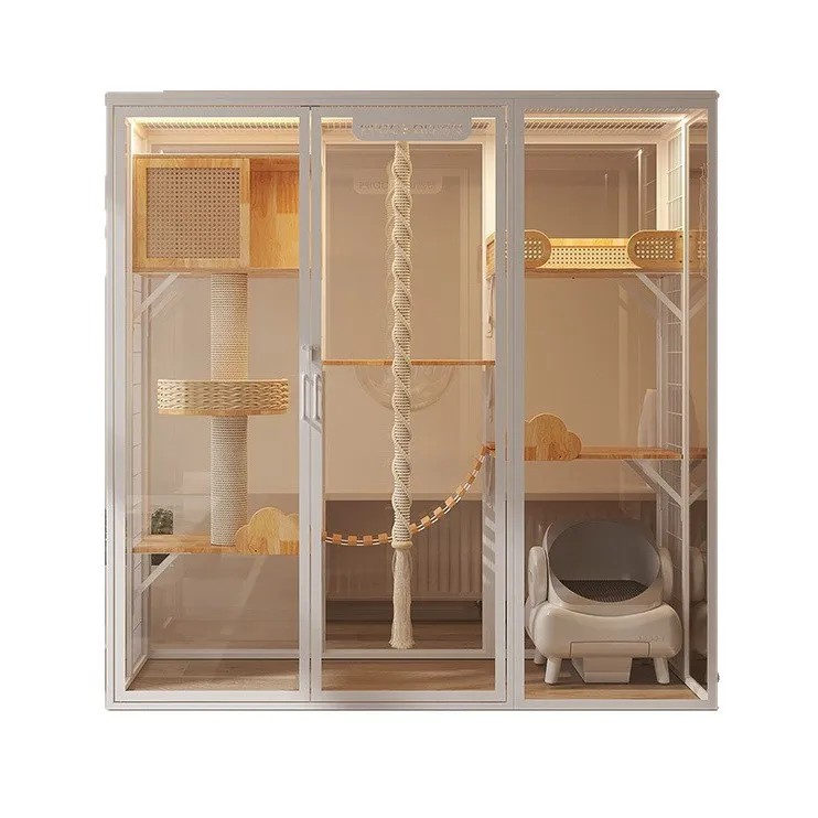 

Cat villa cage oversized luxury solid wood indoor panoramic pet glass display cabinet