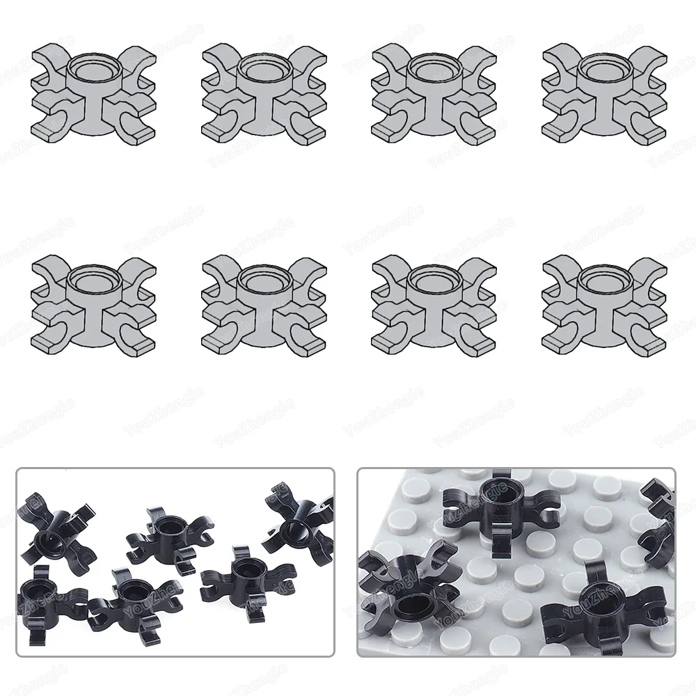 Connecteur à broche de bloc de construction rond avec 4 Clips (poignée horizontale), figurines MOC, paquet d'engrenages Mecha, pièces de modèle, jouets cadeaux DIY, 90202
