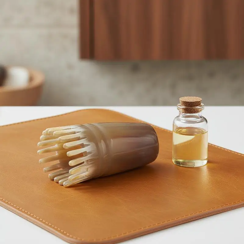 Wide Tooth Cow Horn Hair Scrubber for Deep Scalp Massage and Effective Hair Care
