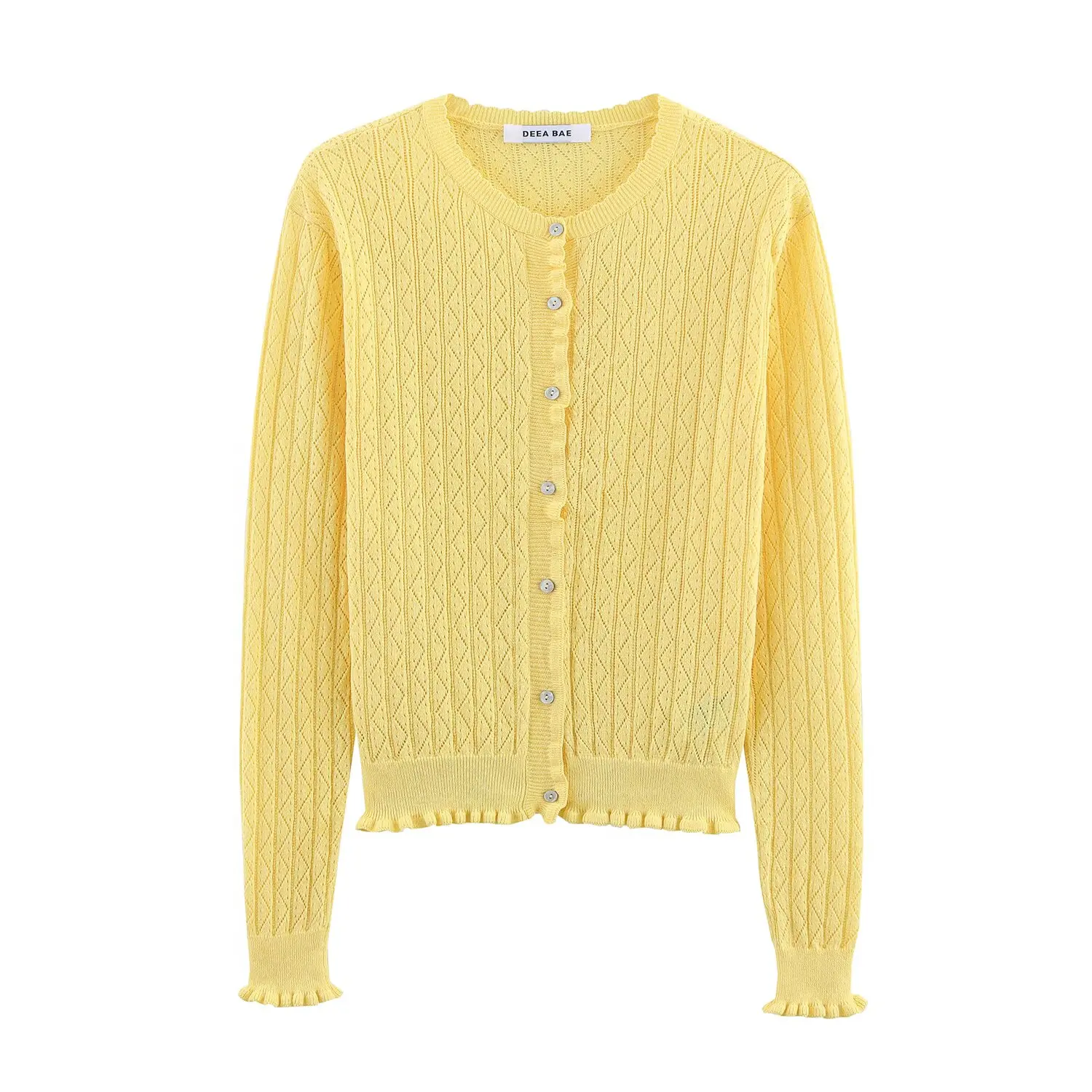 

2025 Sweet and versatile round-neck long-sleeved layered decorative jacquard mesh knitted jacket