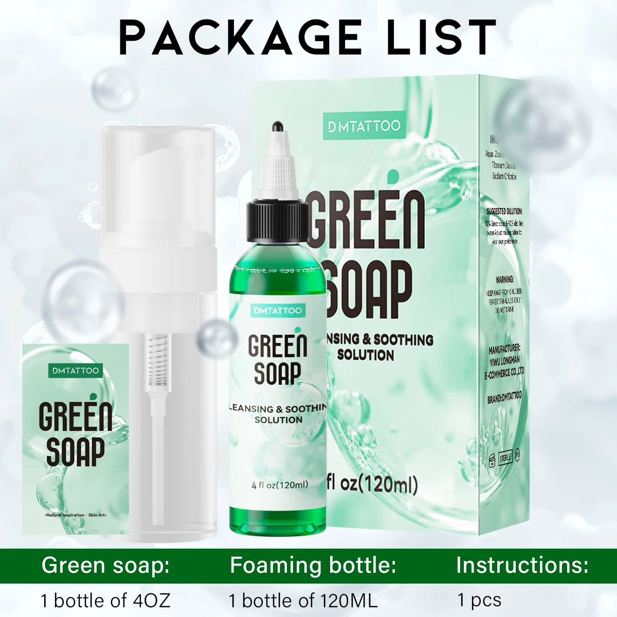 30/120ML DM Tattoo Green Soap Cleaning & Soothing Solution Full Set Tattoo Studio Eyeliner Lip Eyebrow Supply Accessories