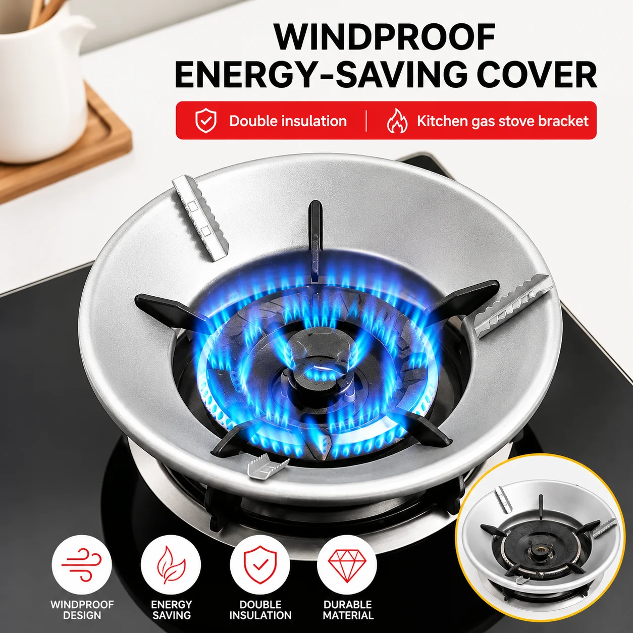 Windproof Gas Stove Energy‑Saving Cover Wind Deflector Gather Fire Wind Shield Stand Kitchen Cooker Burner Protector Home