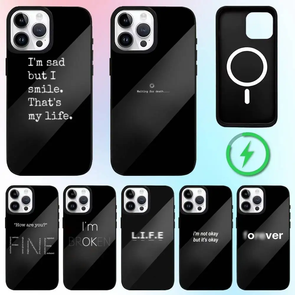 

Sad depression Black Word Aesthetic Phone Case For iPhone17,16,15,14,13,12,11 Plus,Pro Max Magnetic Magsafe Wireless Charging
