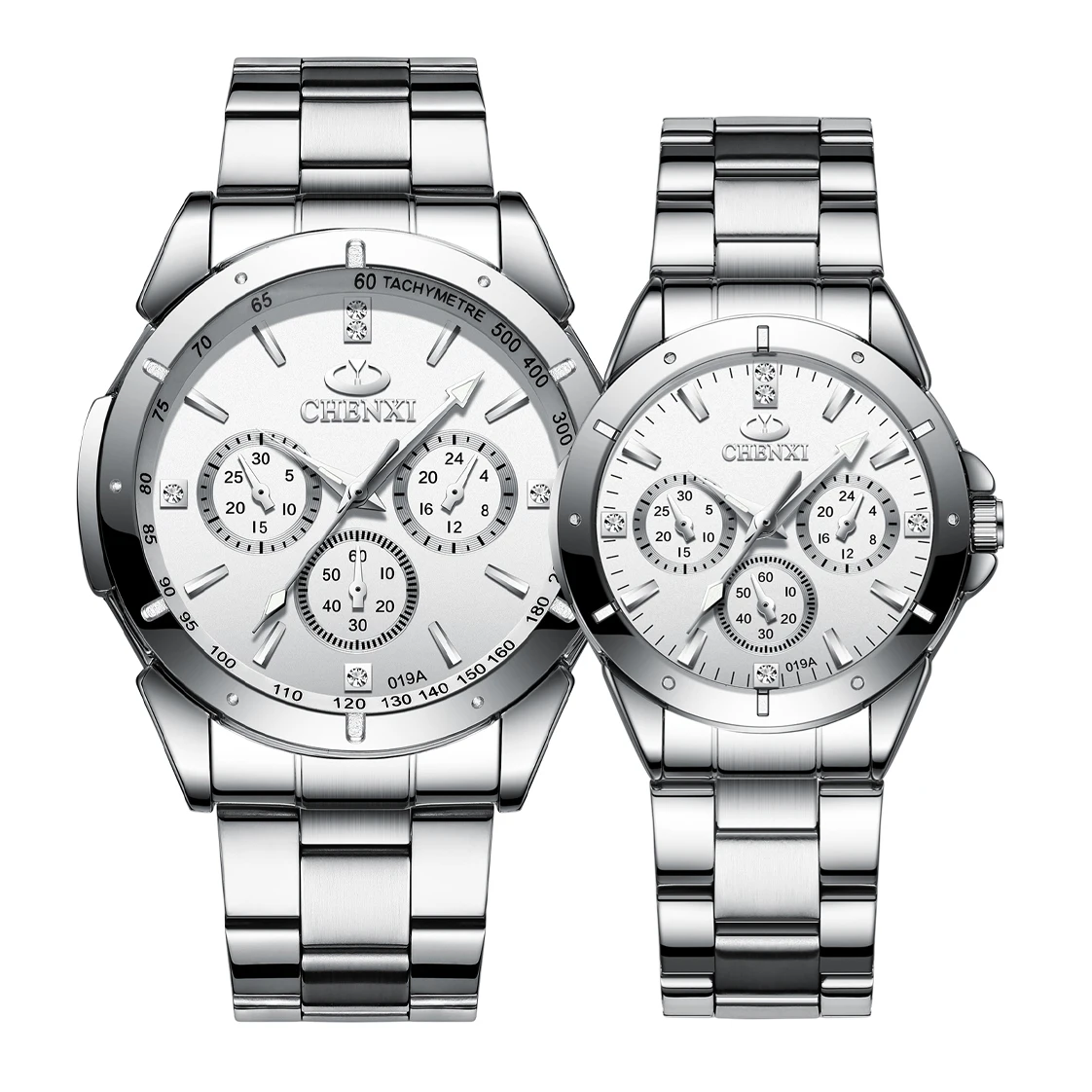 2PCS Couple Watches Original CHENXI Fashion Stainless Steel Band Men Women Analog Quartz Wristwatch Set Couples Gifts