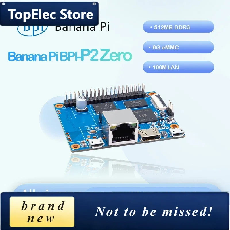 TopElec Banana Pi BPI-P2 Zero Allwinner H3 Quad-core Cortex-A7 512M DDR3 8G EMMC Support PoE Run OS Android Linux Single Board C