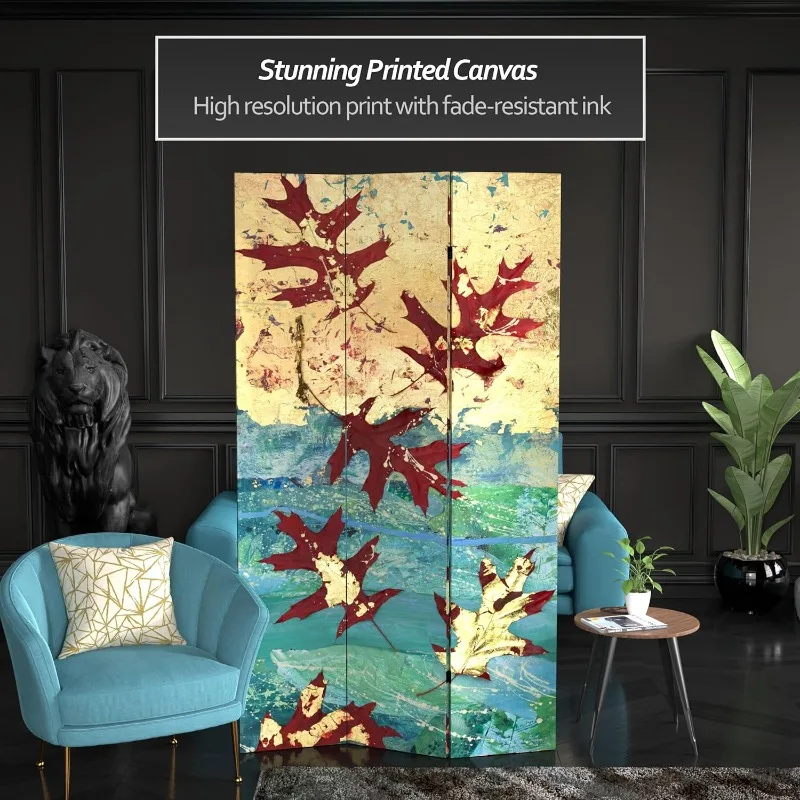 7 Ft. Tall Double Sided Autumn Leaves Canvas Room Divider 3 Panel Freestanding Folding Privacy Screen Partition