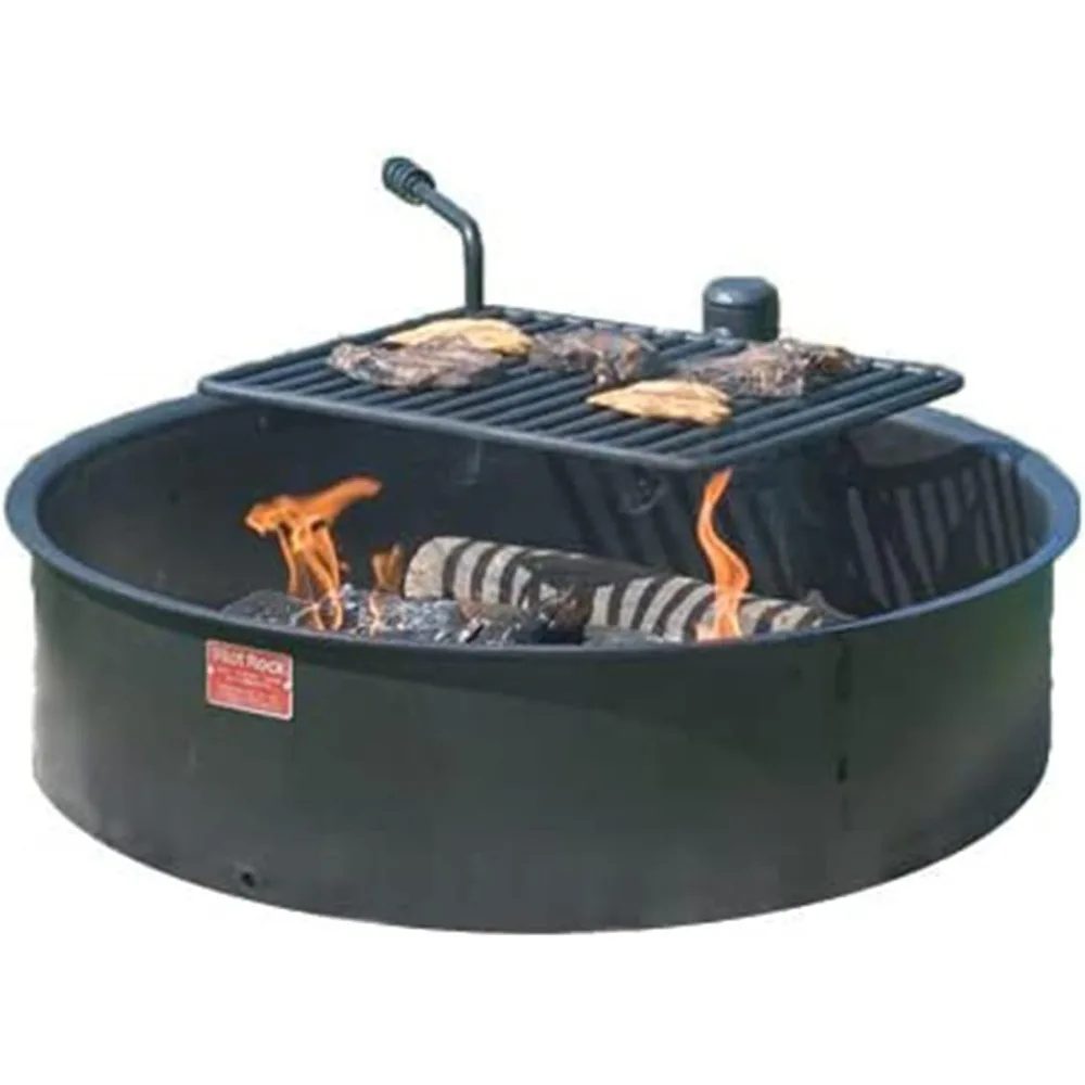 

30 Inch Heavy Duty Steel Ground Fire Pit Ring Insert Liner and Metal Cooking Grate for Grilling, Camping, and Backyard Bonfires