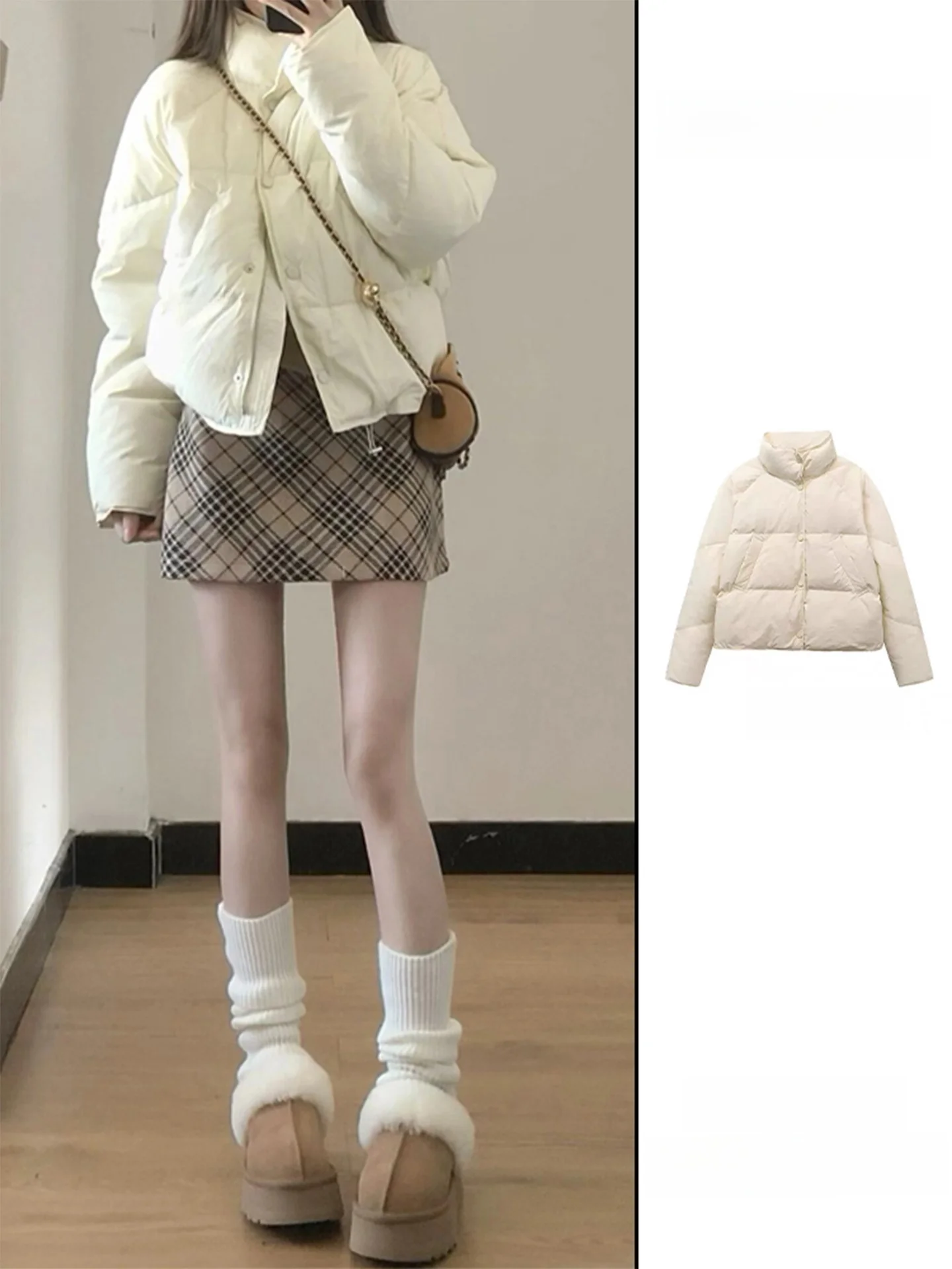 

Белая утепленная зимняя женская куртка-пуховик с воротником-стойкой, короткая, теплая, в корейском стиле, маленького размера, стеганая