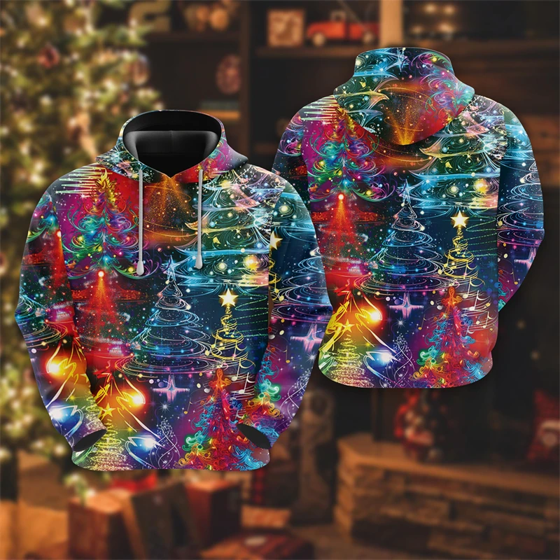 Sudadera con capucha de Feliz Navidad para hombre, sudaderas con capucha con estampado de sombrero de Papá Noel, Reno, árbol de Navidad, muñeco de nieve, Top con capucha