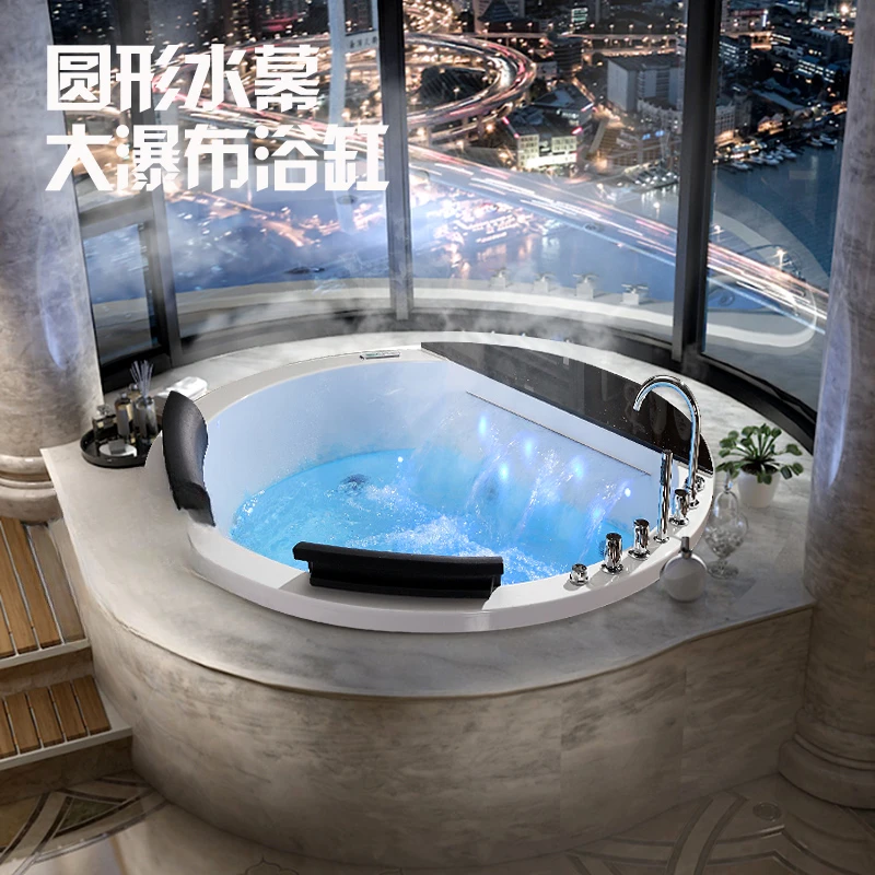 Round recessed double surf massage thermostatic bathtub waterfall couple large bath