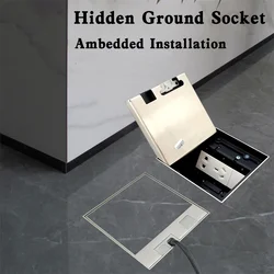 Flat Hidden socket, UK US EU BR FR Standard Power USB HDMI RJ45 Socket, Embedded,130mm x 130mm stainless steel  Floor Box Outlet