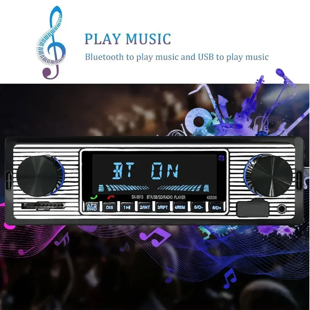1 Din Car Radio MP3 Player Vintage Dual Knob Digital Bluetooth Audio Radio Multimedia Music USB SD Stereo Play in Dash AUX Input image 6