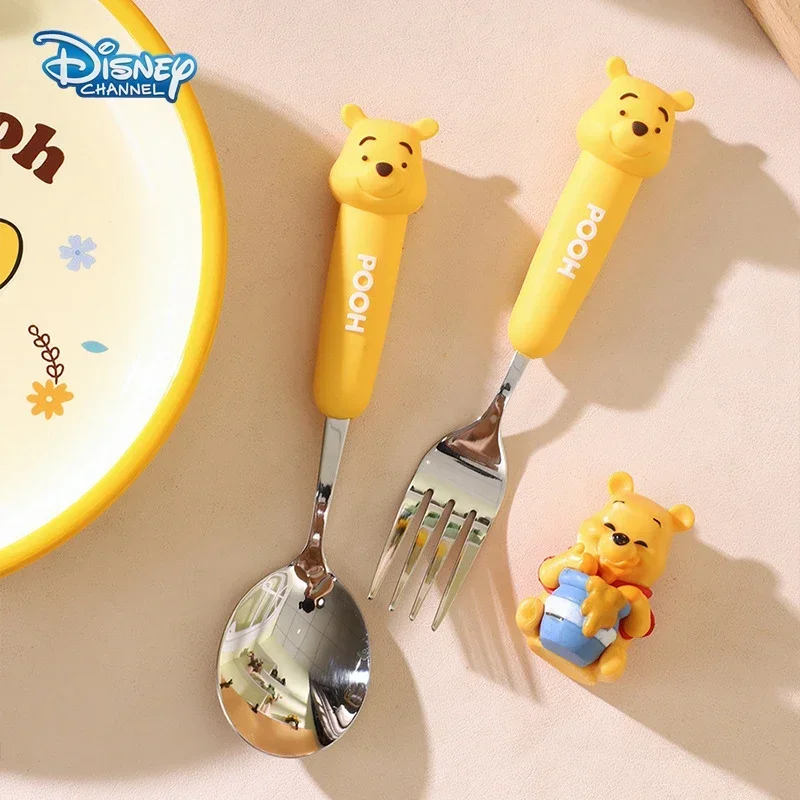 Disney Winnie the Pooh Spoon Fork Kids Tableware Cartoon Kawaii Soup Coffee Spoon Cake Fruit Fork Child Stainless Steel Cutlery