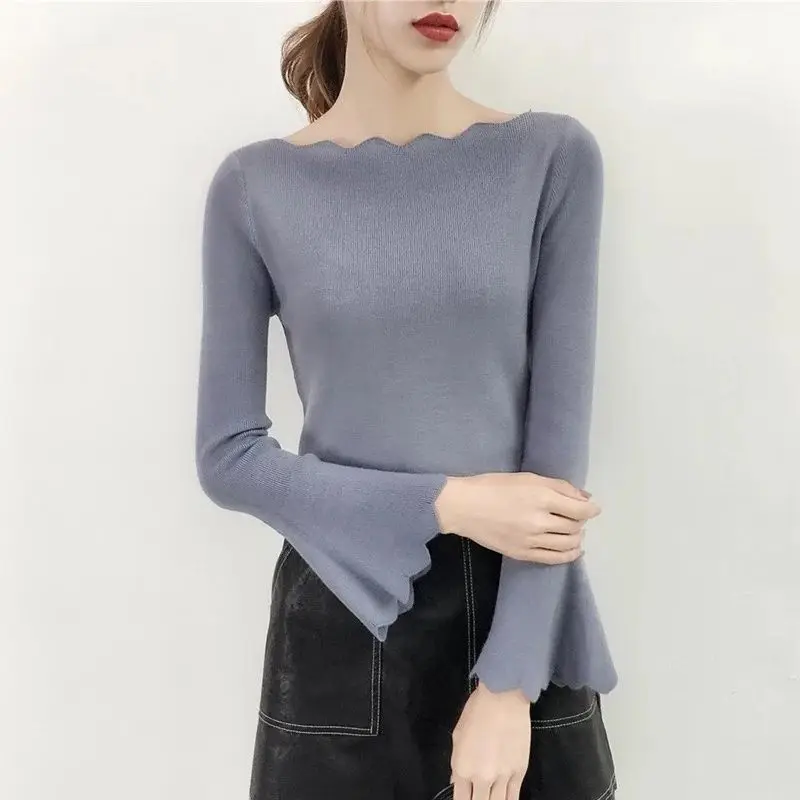 Fashion Solid Color Slash Neck Ruffles Flare Sleeve Blouses Female Clothing 2023 Autumn Winter New Korean Tops All-match Shirts