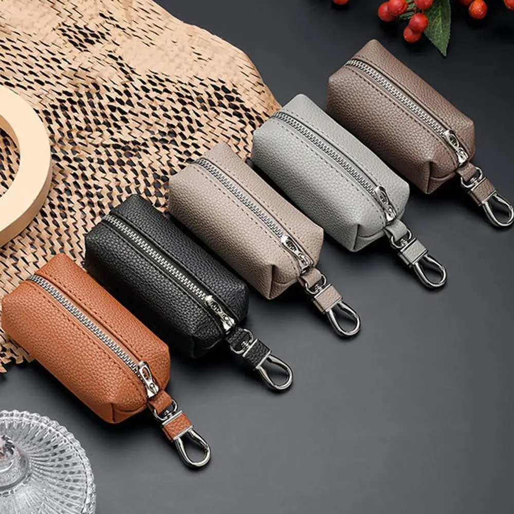Single/Double Zipper Key Storage Bag Classic Elegant Coin Purse Keychain Simple Car Key Ring Key Protect Cover Men/Women