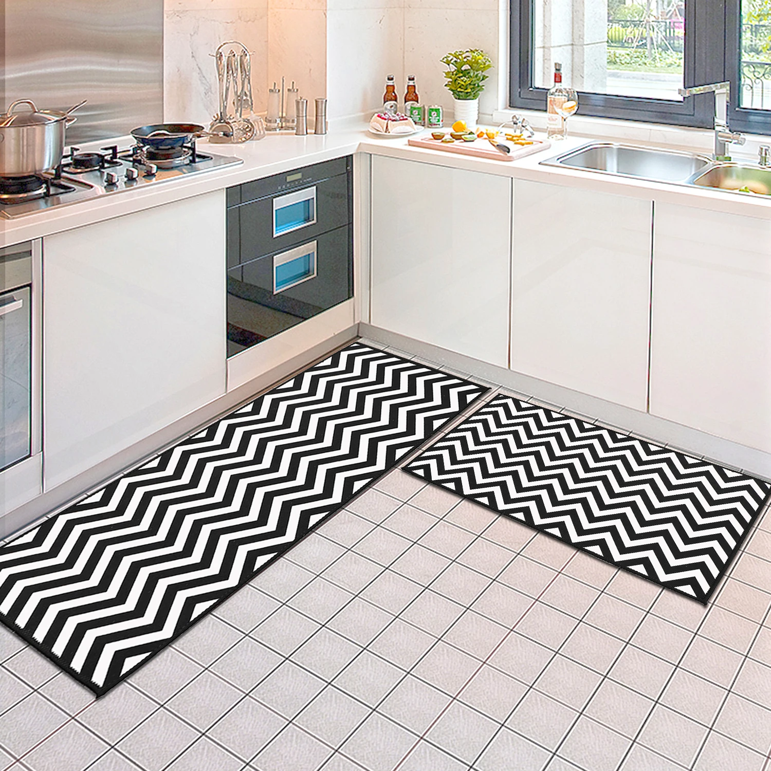 

Kitchen Floor Mat Anti-slip Washable Triangle Stripe Kitchen Mat Entrance Doormat Bedroom Fancyoung Door Parlor Balcony Long Rug