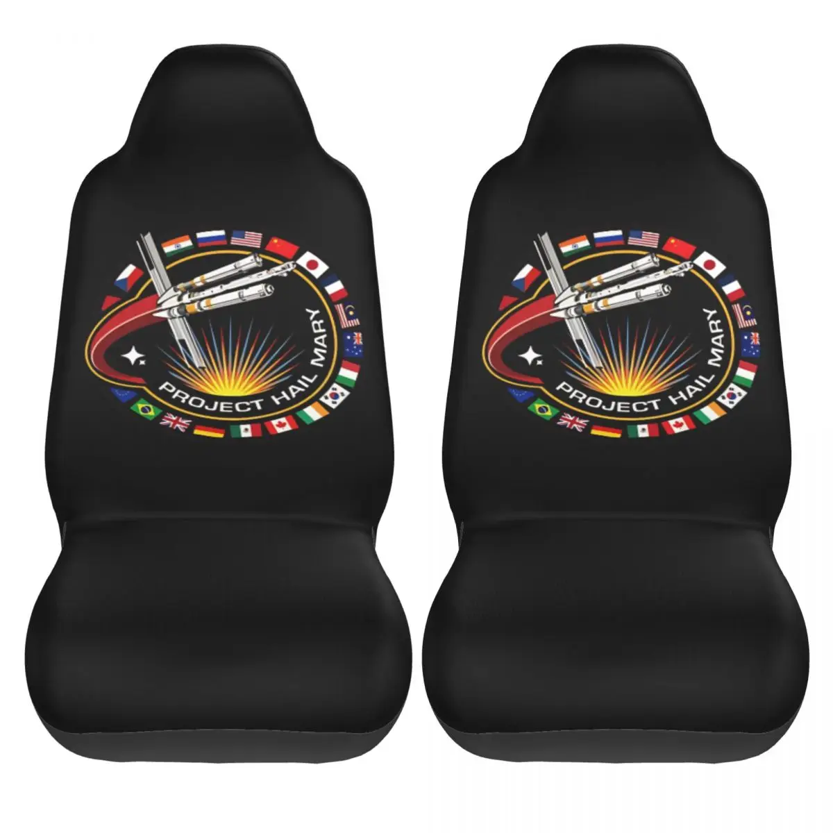 

Project Hail Mary Car Seat Covers Mission Patch With Countries Polyester Stretchable Auto Seat Covers Two Pieces Auto Cover